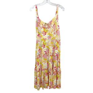 Torrid Super Soft Knits Yellow Multicolor Floral Jersey Tiered Midi Dress - 3X